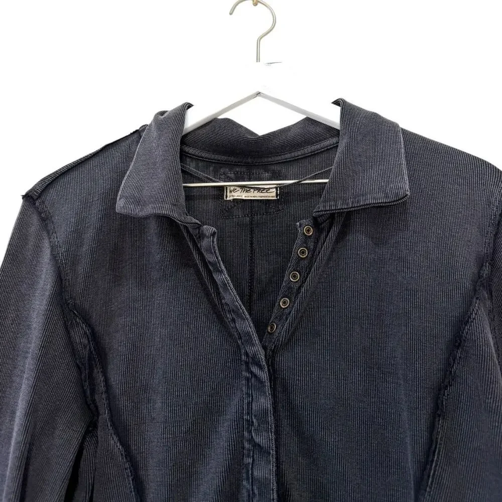 Free People We The Free Ribbed Snap Henley Fitted Stretch Long Sleeve X-Large